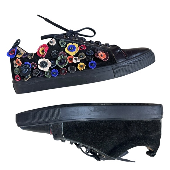 Sheridan Mia by Anthropology black suede and leather floral shoes size 42 (US12) - Picture 1 of 8